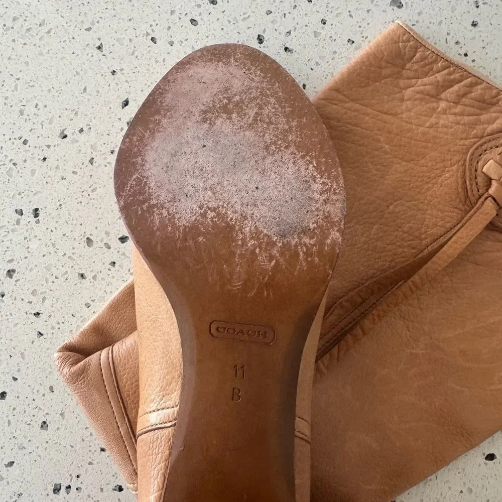 Coach Selena Tan Leather Knee-High Heeled Boots Western Boho Women’s Size 11 EUC